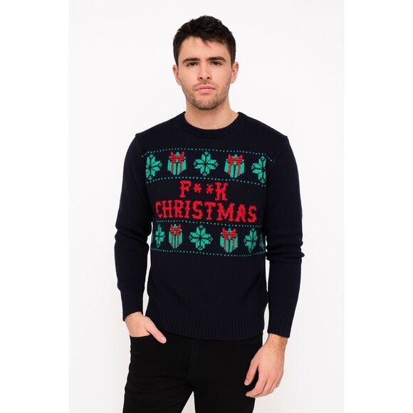 VINTAGE WOOL Anti Christmas anti holiday sweater knit size L - Picture 1 of 7